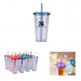 24oz Clear Insulated Double Wall Tumbler Cup With Lid and Straw