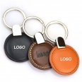 Custom LOGO Art and Craft Metal Car Key Tag Leather Chain Round Key Ring Leather Keychain
