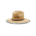 Straw Hat With Custom Patch And Full Color Underbrim Imprint