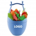 Fruit Fork 16pcs Mixed Color Leaf Shape  with a Blue Bucket