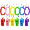 Loud Clear Plastic Sport Whistle with Stretchable Coil Wrist Keychain Ring