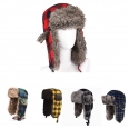 Buffalo Plaid Aviator Fur Trapper Hat Eskimo Bomber Hat with Ear Flaps for Women Men