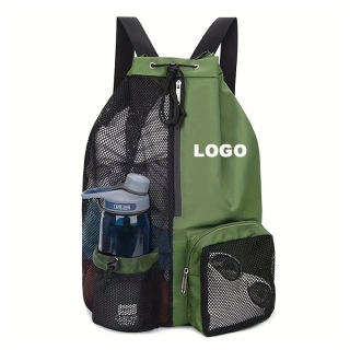 Portable Mesh Drawstring Backpack With Wet Pocket