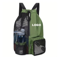 Portable Mesh Drawstring Backpack With Wet Pocket
